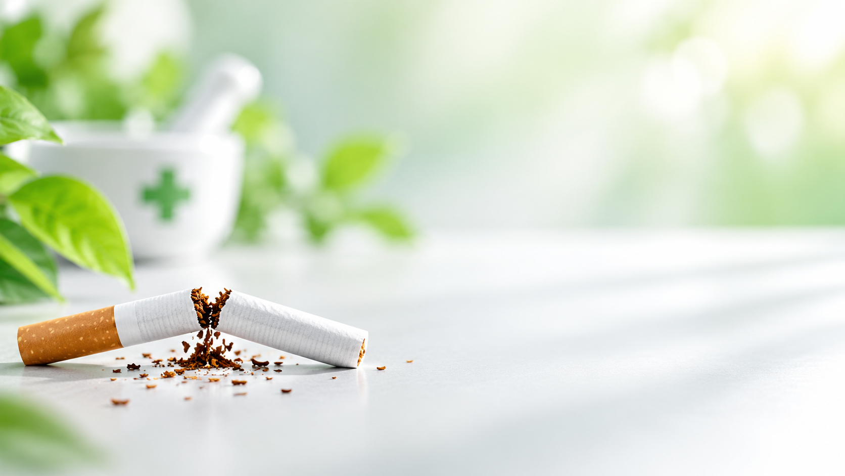 Cigarrillo apagado sobre una superficie limpia en un entorno sanitario
