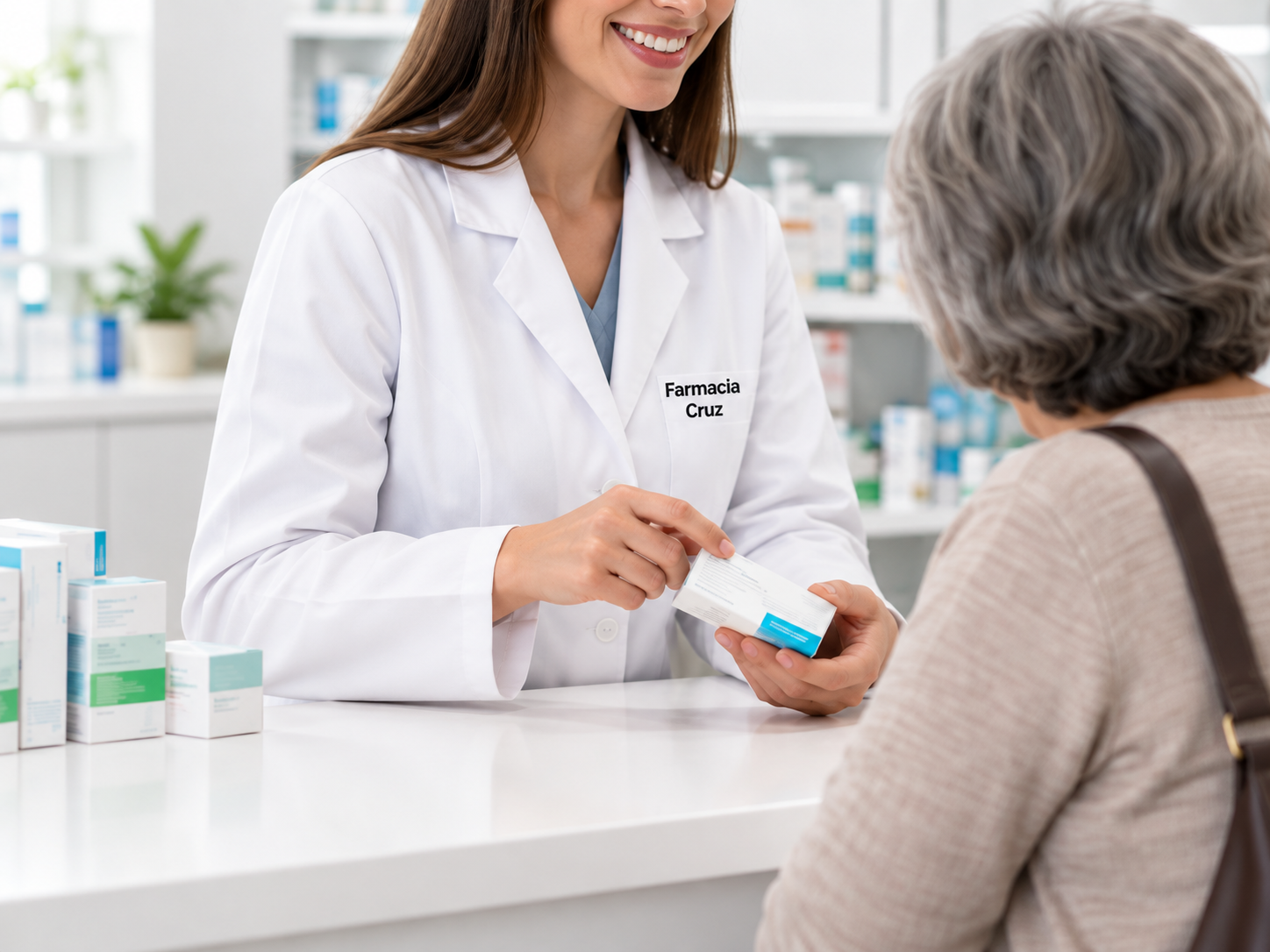 Farmacéutica realizando seguimiento farmacoterapéutico a una paciente